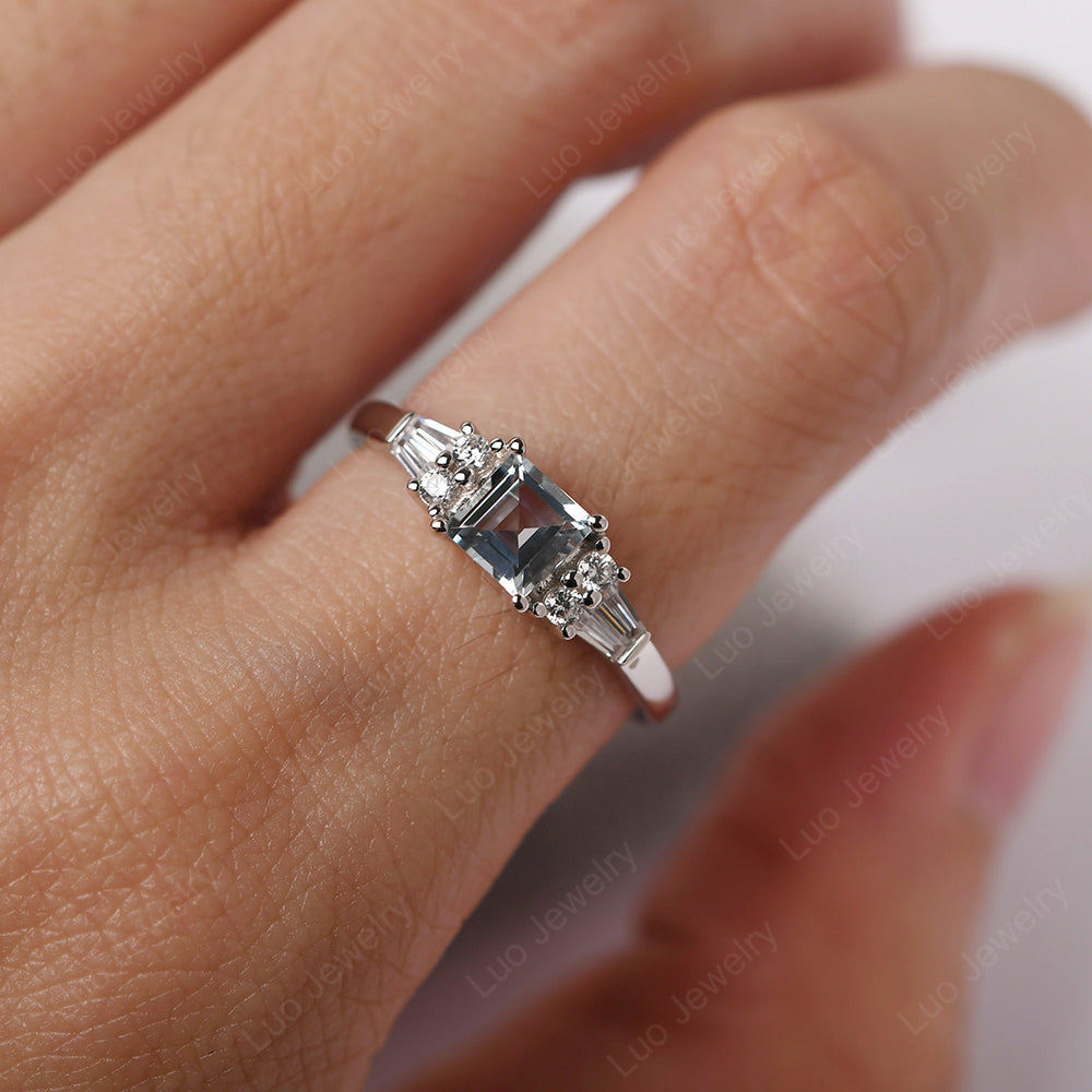Art Deco Square Cut Aquamarine Wedding Ring - LUO Jewelry