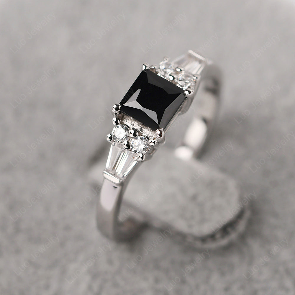Art Deco Princess Cut Black Spinel Wedding Ring - LUO Jewelry