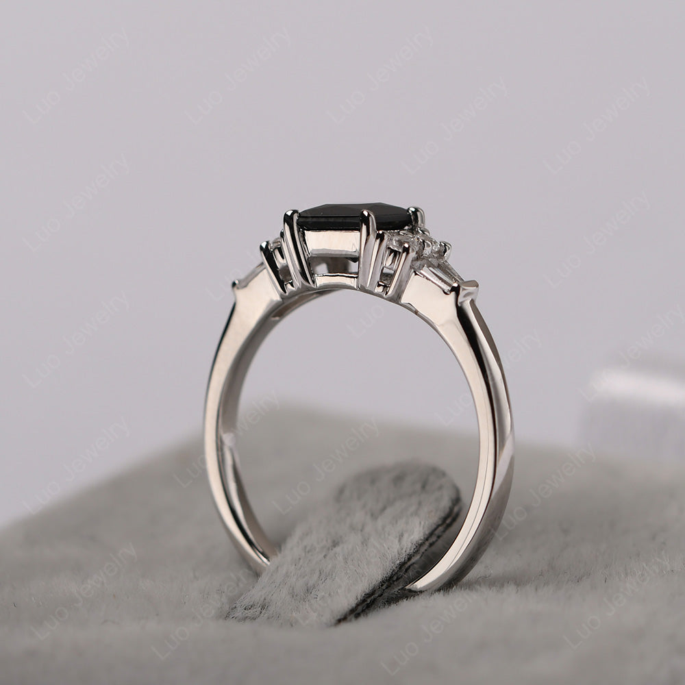 Art Deco Princess Cut Black Spinel Wedding Ring - LUO Jewelry
