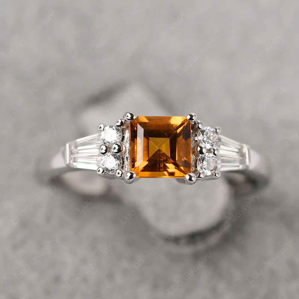 Art Deco Square Cut Citrine Wedding Ring - LUO Jewelry