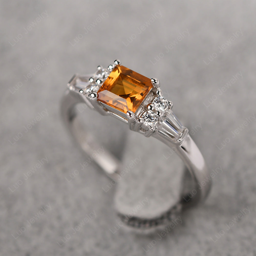 Art Deco Square Cut Citrine Wedding Ring - LUO Jewelry