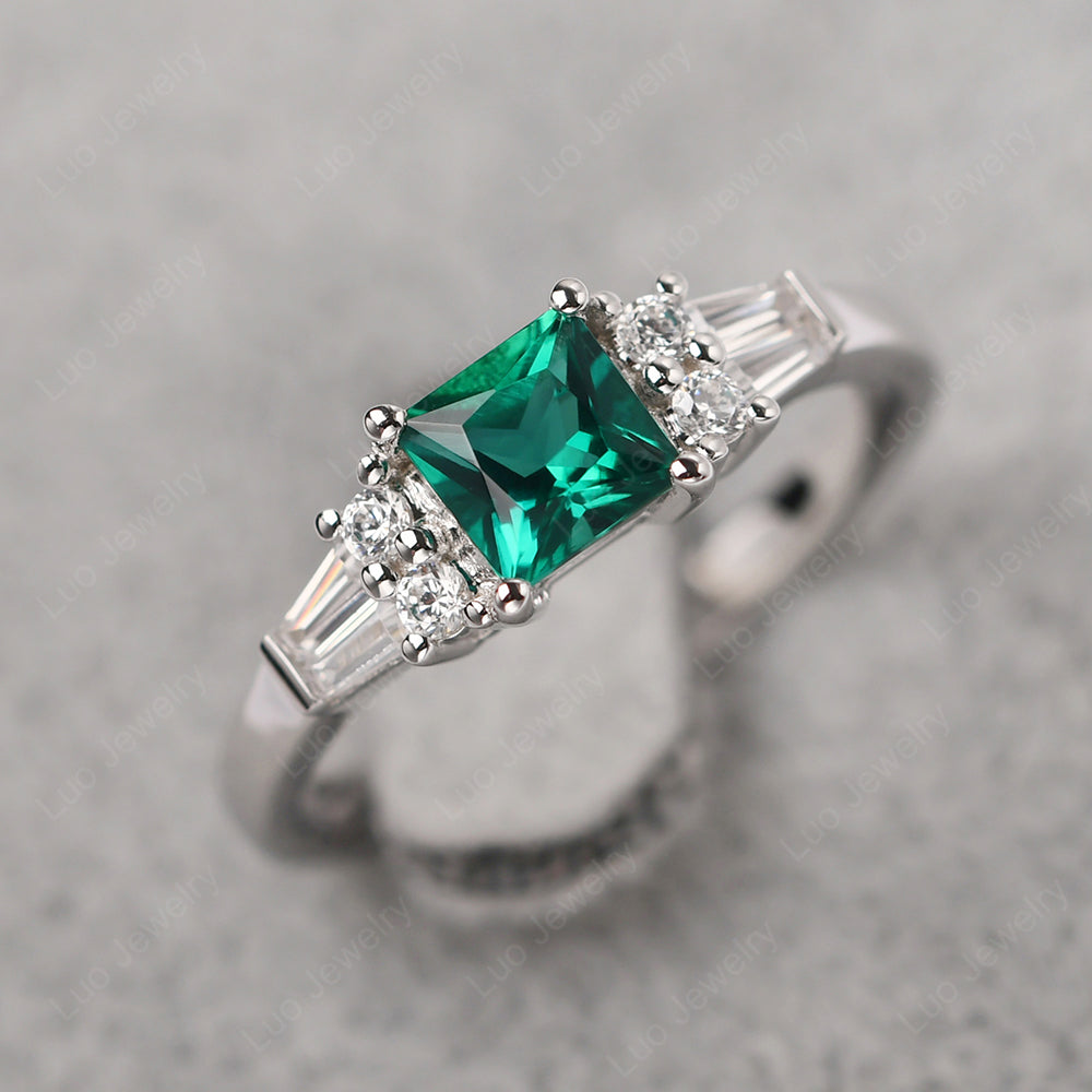 Art Deco Princess Cut Emerald Wedding Ring - LUO Jewelry