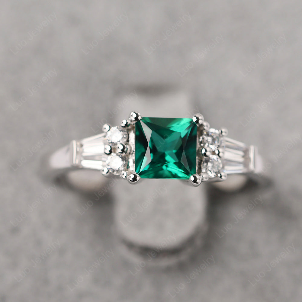 Art Deco Princess Cut Emerald Wedding Ring - LUO Jewelry