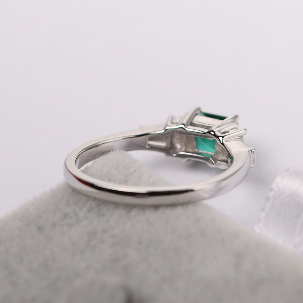 Art Deco Princess Cut Emerald Wedding Ring - LUO Jewelry