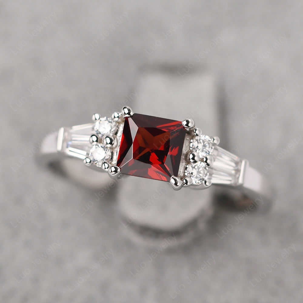 Art Deco Princess Cut Garnet Wedding Ring - LUO Jewelry