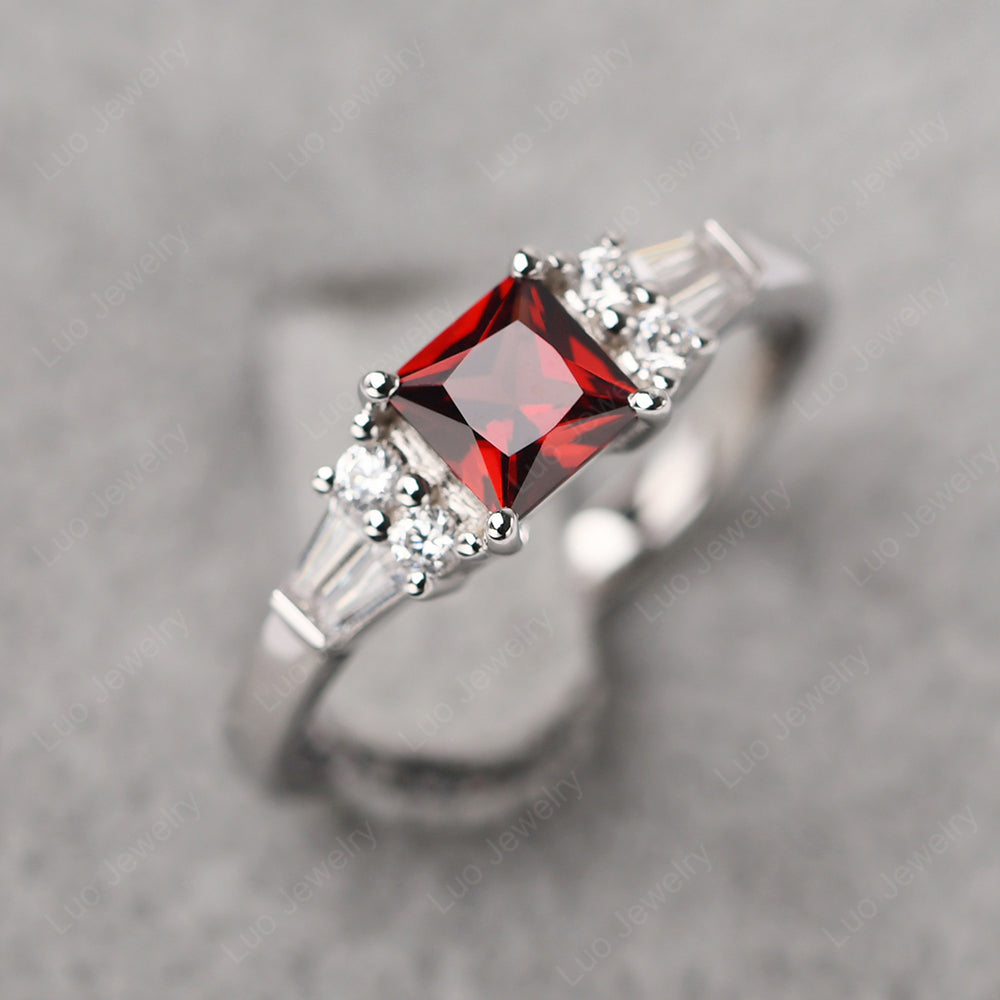 Art Deco Princess Cut Garnet Wedding Ring - LUO Jewelry