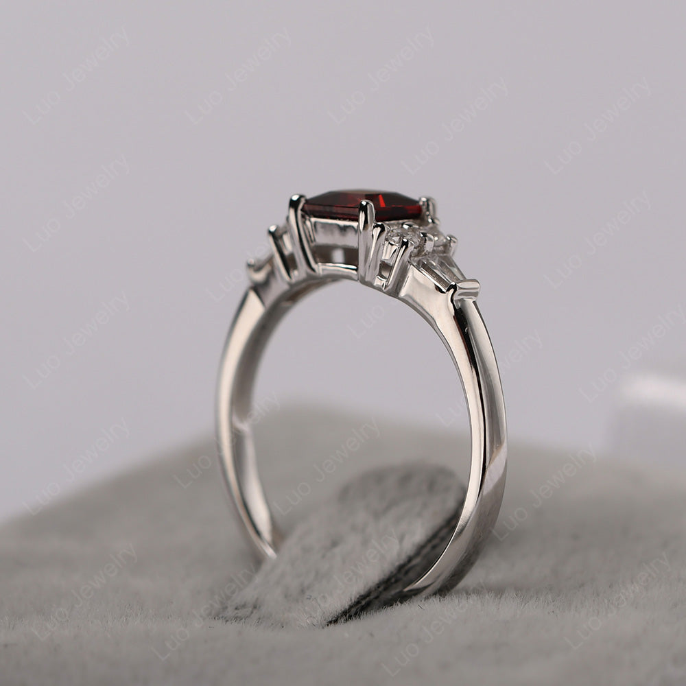 Art Deco Princess Cut Garnet Wedding Ring - LUO Jewelry