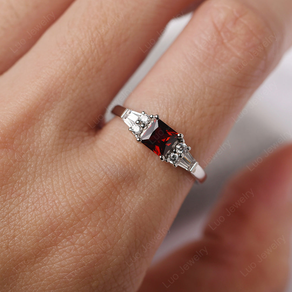 Art Deco Princess Cut Garnet Wedding Ring - LUO Jewelry