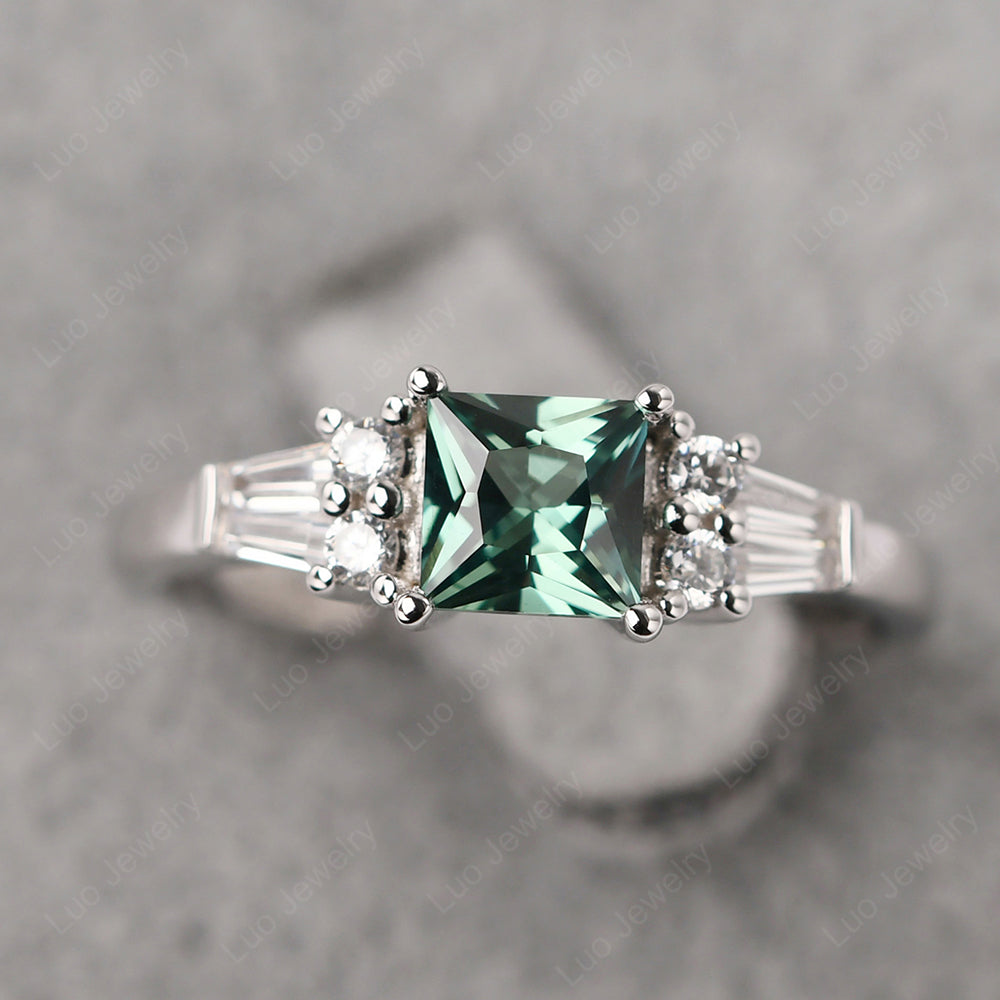 Art Deco Princess Cut Green Sapphire Wedding Ring - LUO Jewelry