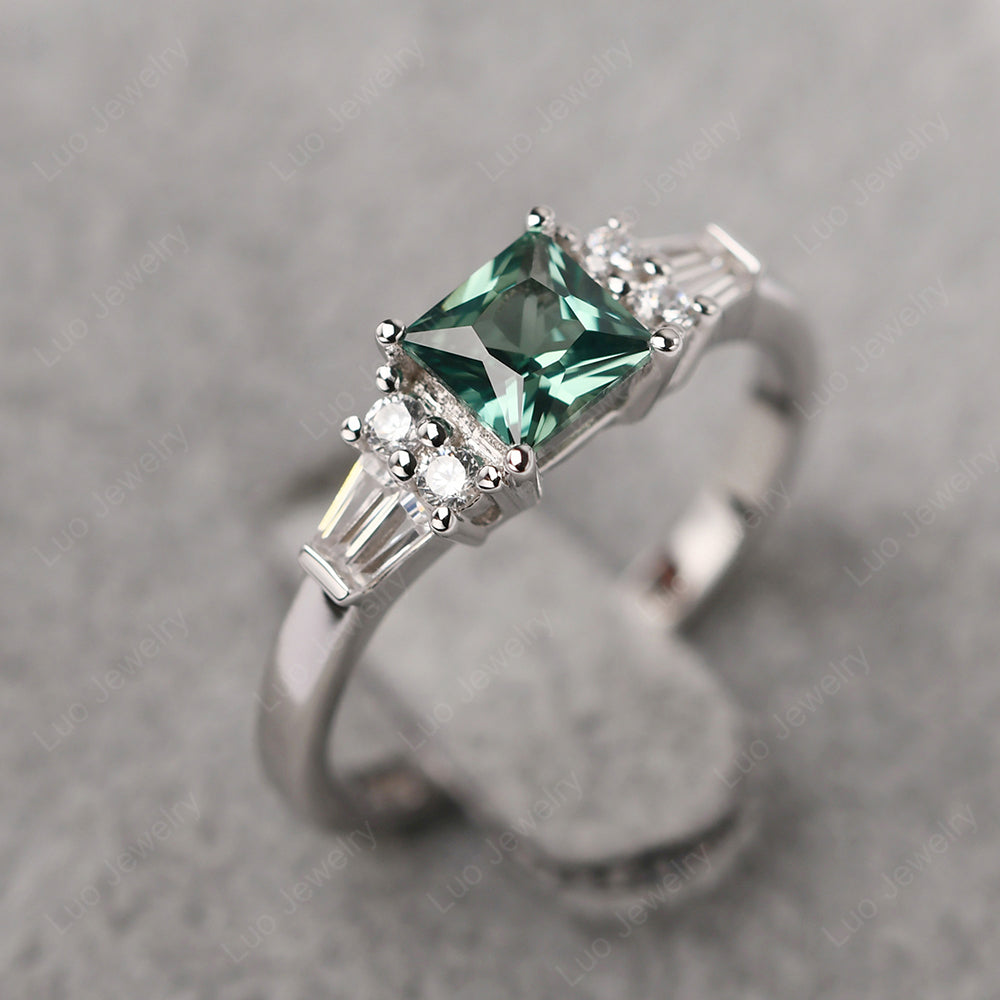 Art Deco Princess Cut Green Sapphire Wedding Ring - LUO Jewelry