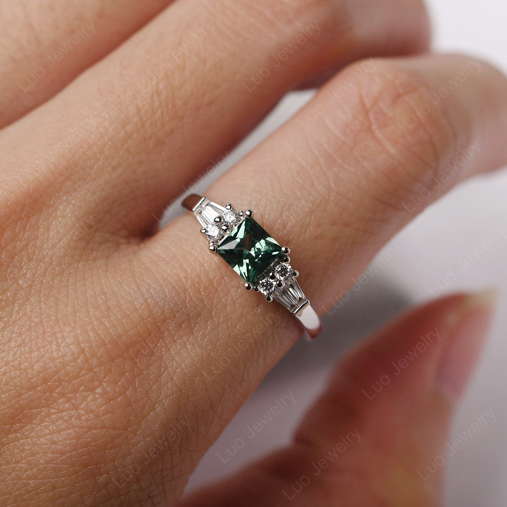 Art Deco Princess Cut Green Sapphire Wedding Ring - LUO Jewelry
