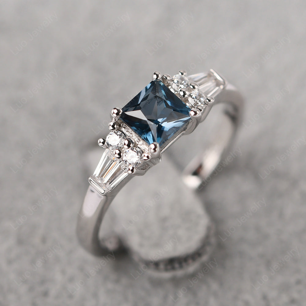 Art Deco Princess Cut London Blue Topaz Wedding Ring - LUO Jewelry