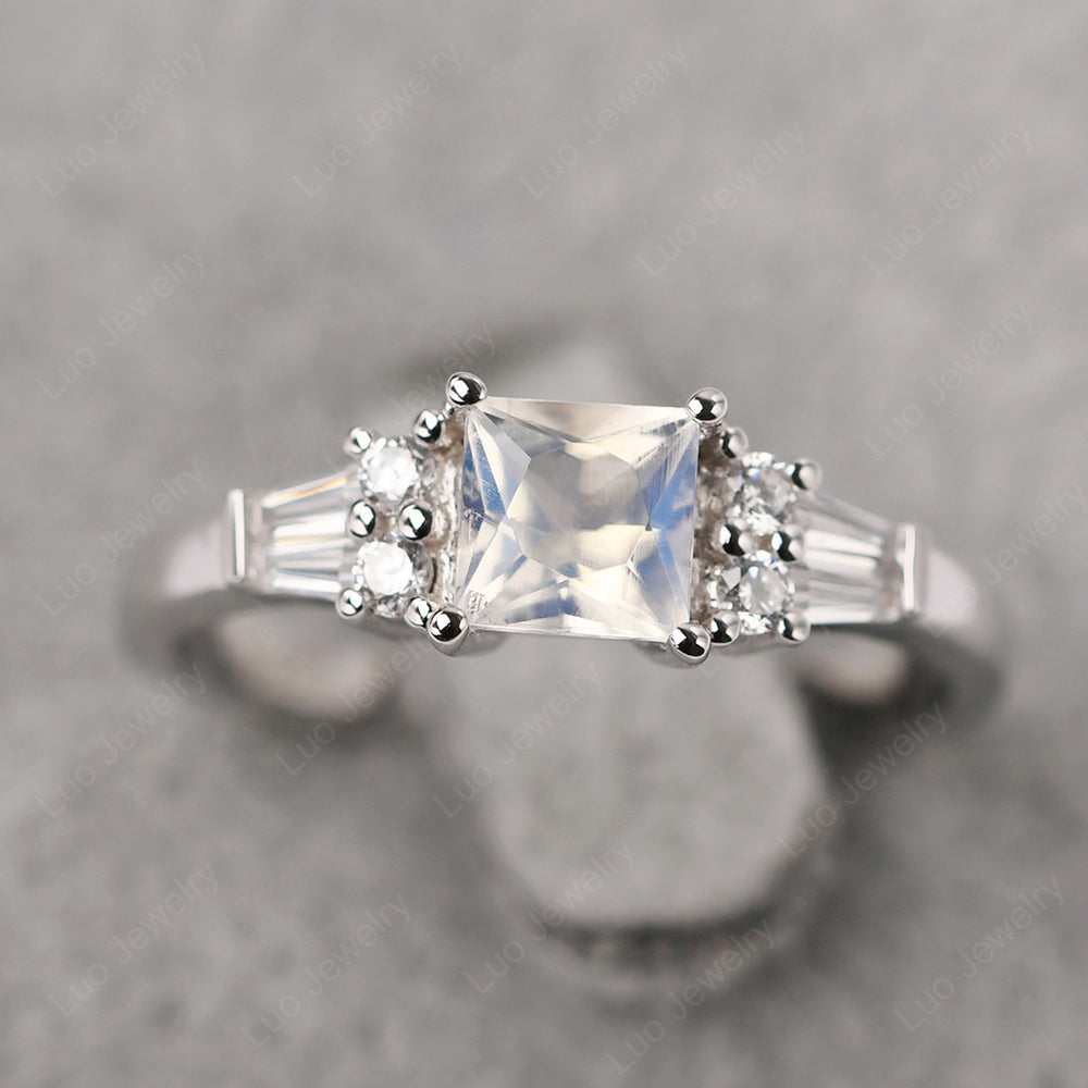 Art Deco Princess Cut Moonstone Wedding Ring - LUO Jewelry