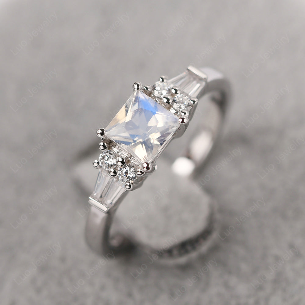 Art Deco Princess Cut Moonstone Wedding Ring - LUO Jewelry