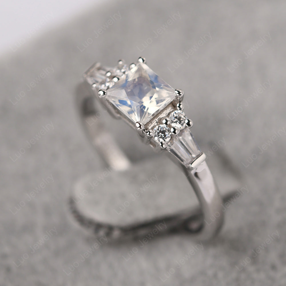 Art Deco Princess Cut Moonstone Wedding Ring - LUO Jewelry
