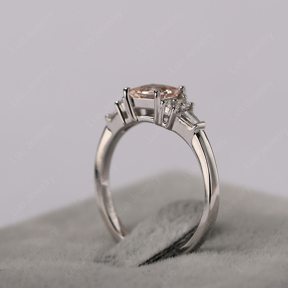 Art Deco Princess Cut Morganite Wedding Ring - LUO Jewelry
