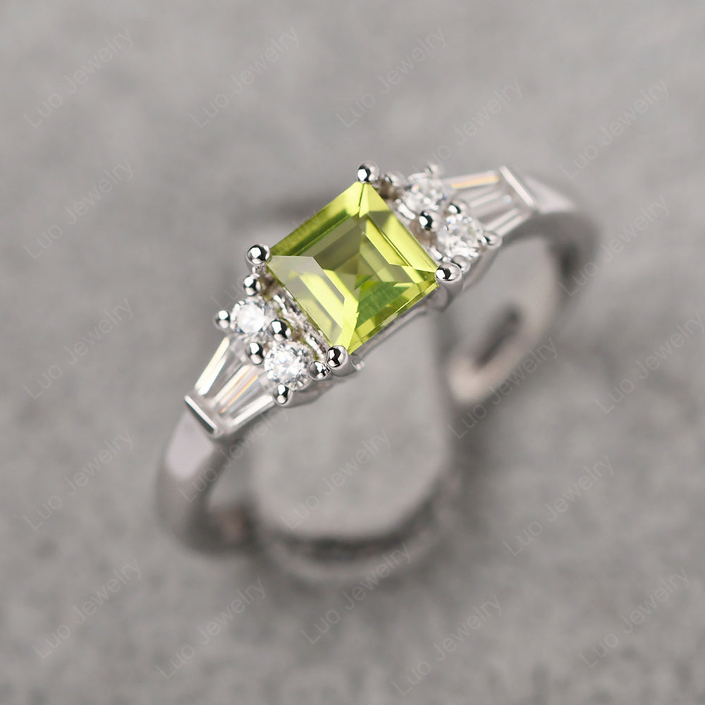 Art Deco Square Cut Peridot Wedding Ring - LUO Jewelry