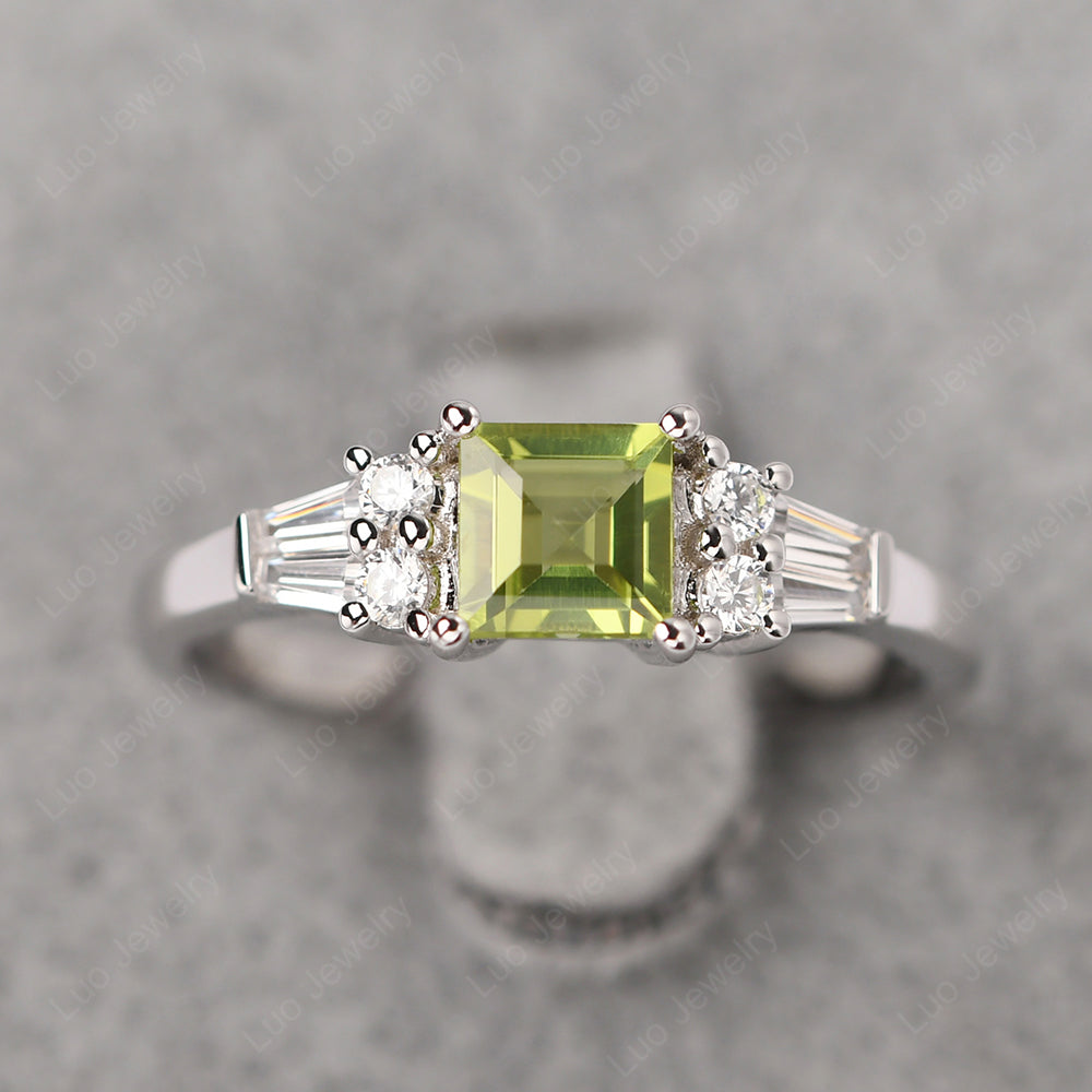 Art Deco Square Cut Peridot Wedding Ring - LUO Jewelry