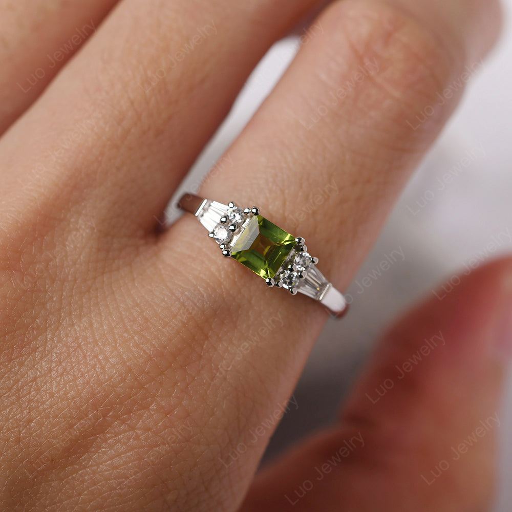 Art Deco Square Cut Peridot Wedding Ring - LUO Jewelry