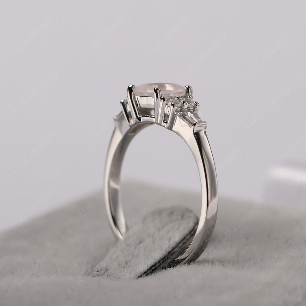 Art Deco Square Cut Rose Quartz Wedding Ring - LUO Jewelry