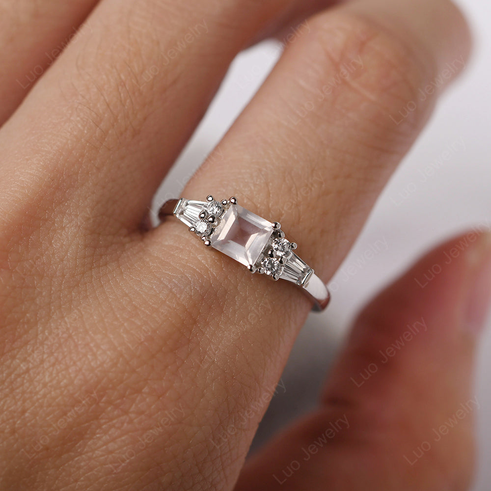 Art Deco Square Cut Rose Quartz Wedding Ring - LUO Jewelry