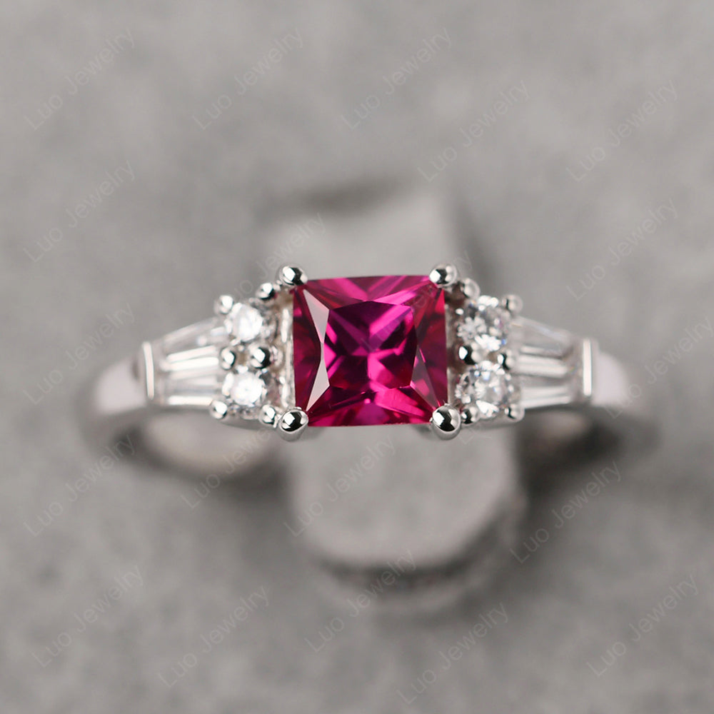 Art Deco Princess Cut Ruby Wedding Ring - LUO Jewelry