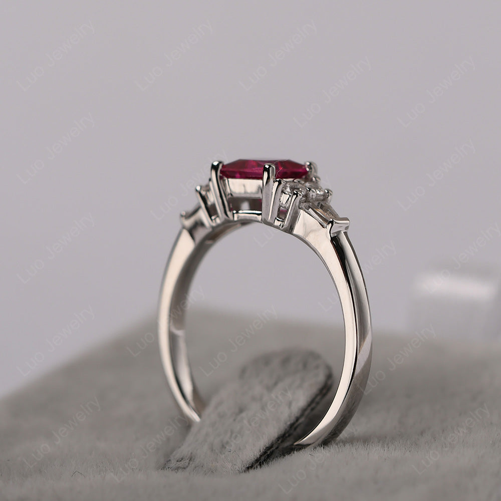 Art Deco Princess Cut Ruby Wedding Ring - LUO Jewelry