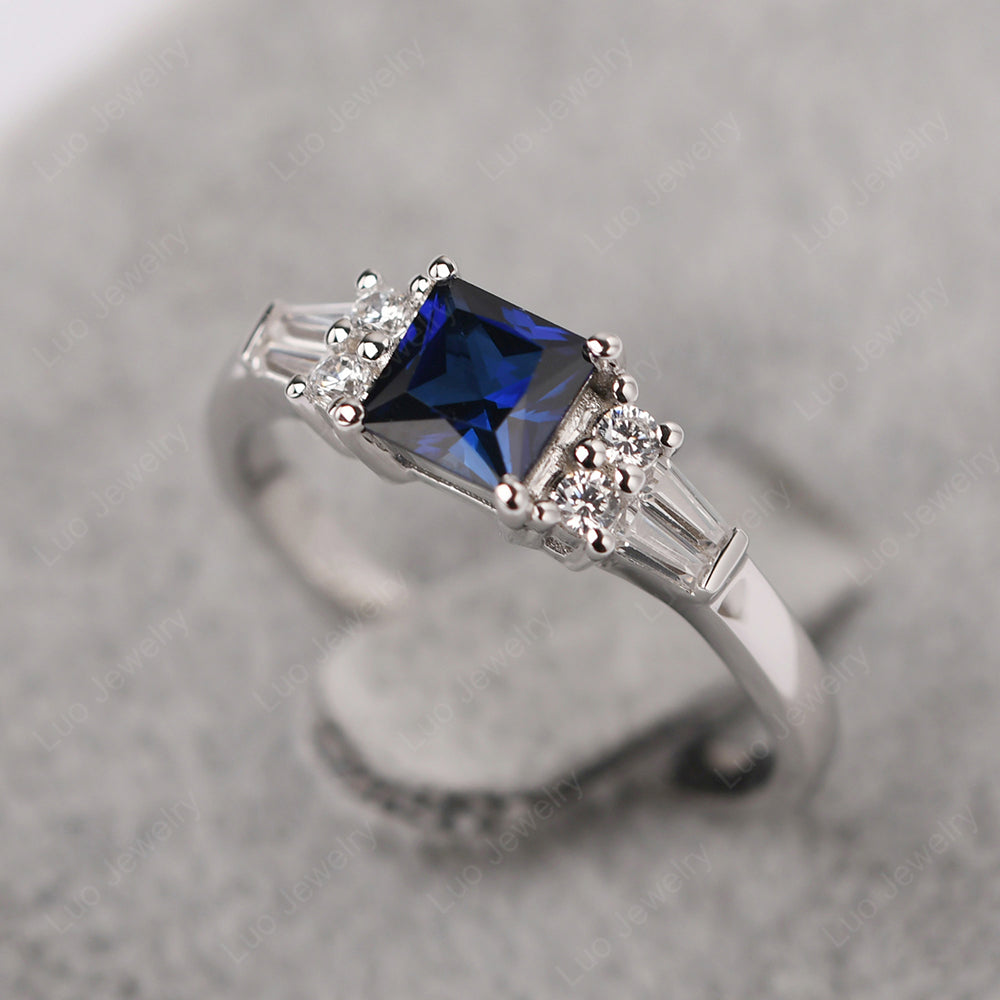 Art Deco Princess Cut Lab Sapphire Wedding Ring - LUO Jewelry