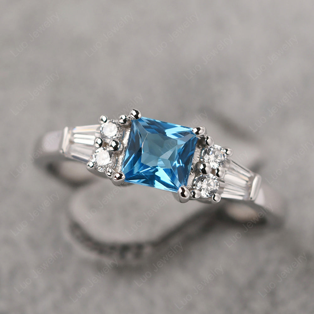 Art Deco Princess Cut Swiss Blue Topaz Wedding Ring - LUO Jewelry