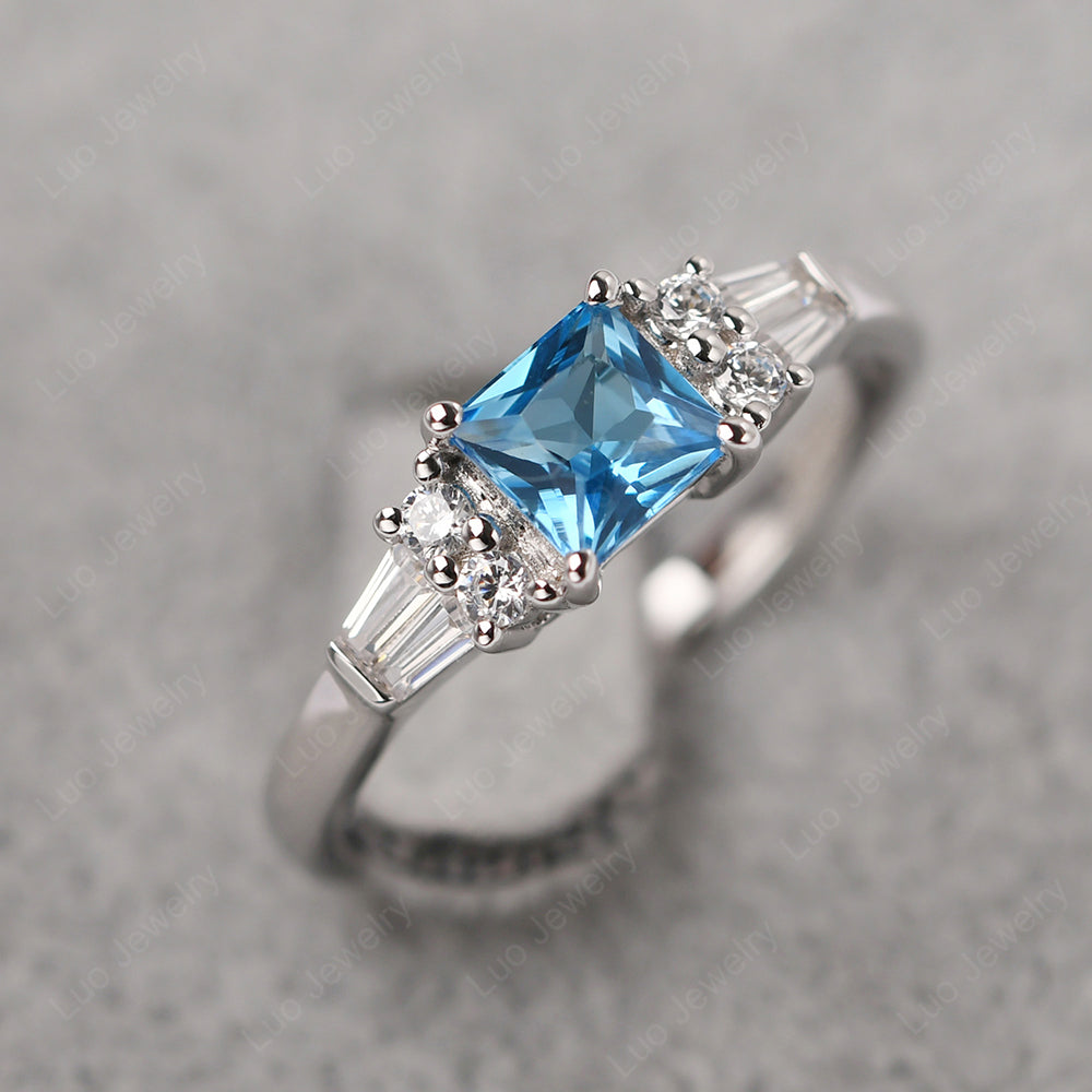 Art Deco Princess Cut Swiss Blue Topaz Wedding Ring - LUO Jewelry
