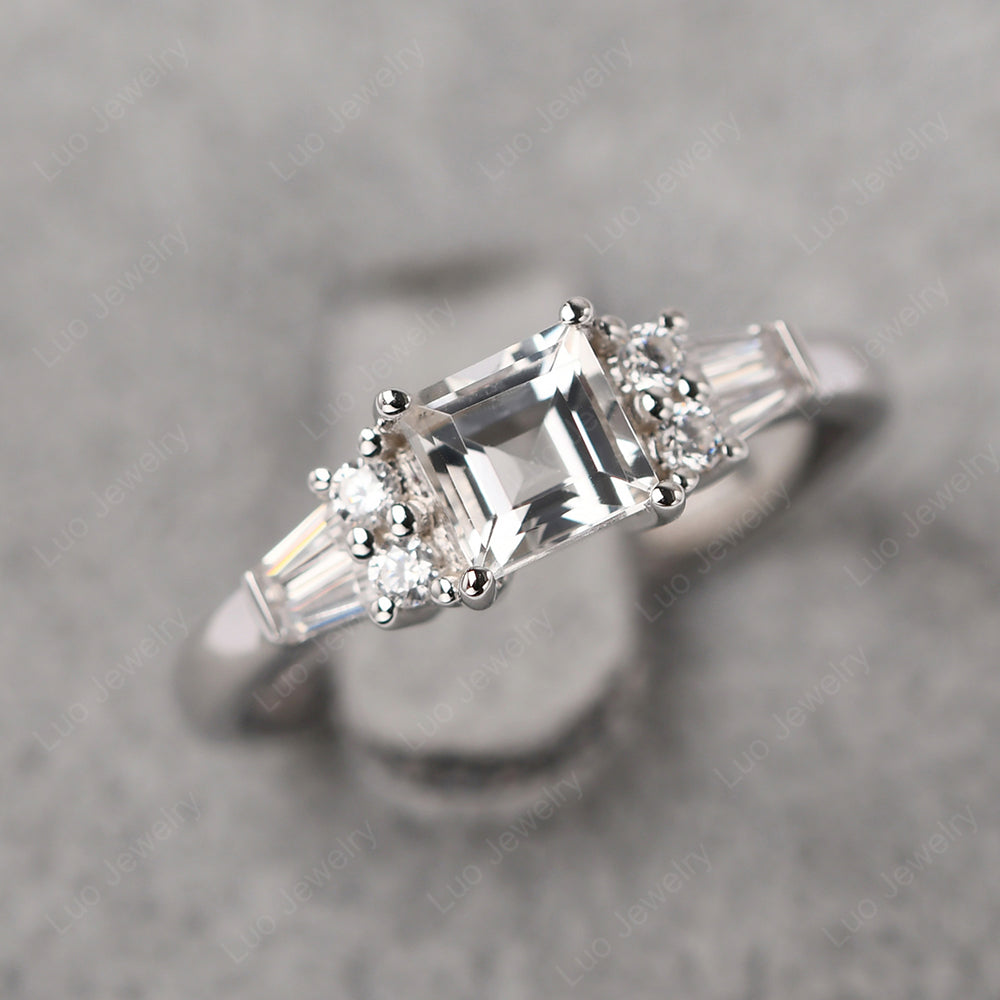 Art Deco Square Cut White Topaz Wedding Ring - LUO Jewelry