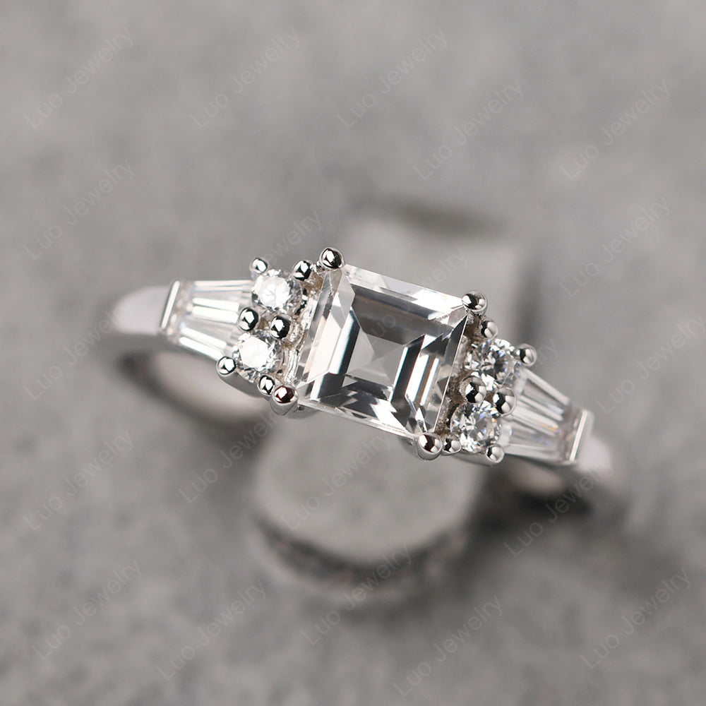 Art Deco Square Cut White Topaz Wedding Ring - LUO Jewelry