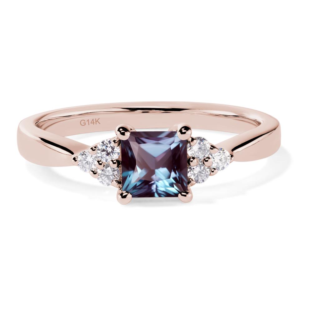 Princess Cut Lab Alexandrite Petite Ring - LUO Jewelry #metal_14k rose gold