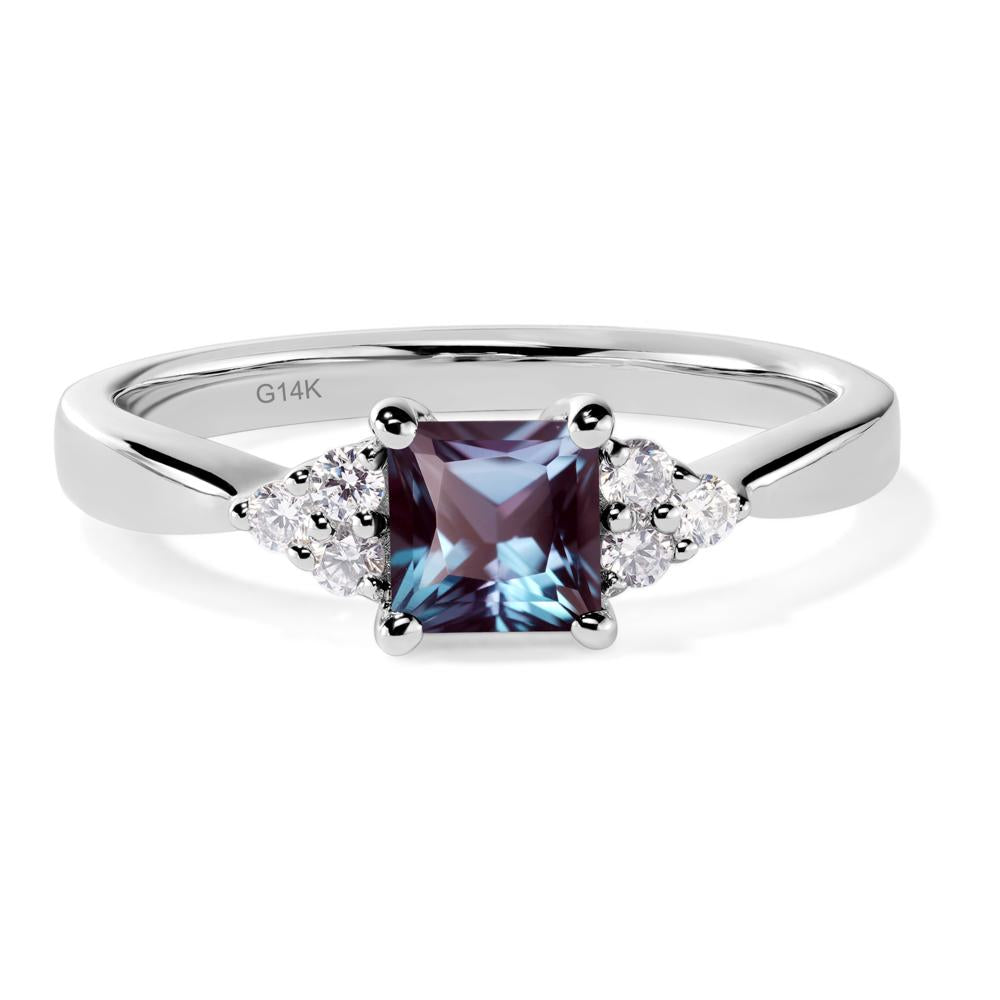 Princess Cut Lab Alexandrite Petite Ring - LUO Jewelry #metal_14k white gold