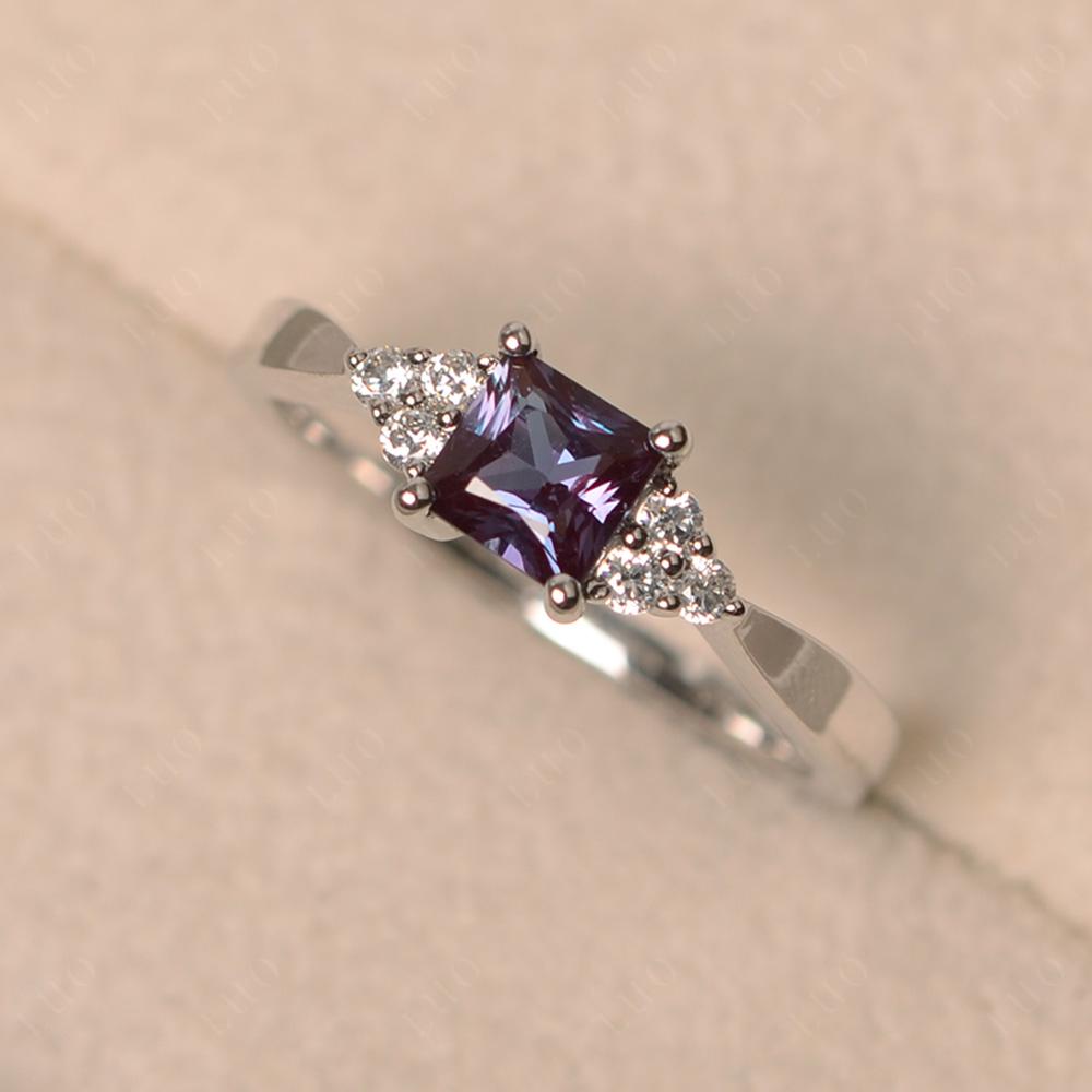 Princess Cut Alexandrite Engagement Ring Silver - LUO Jewelry