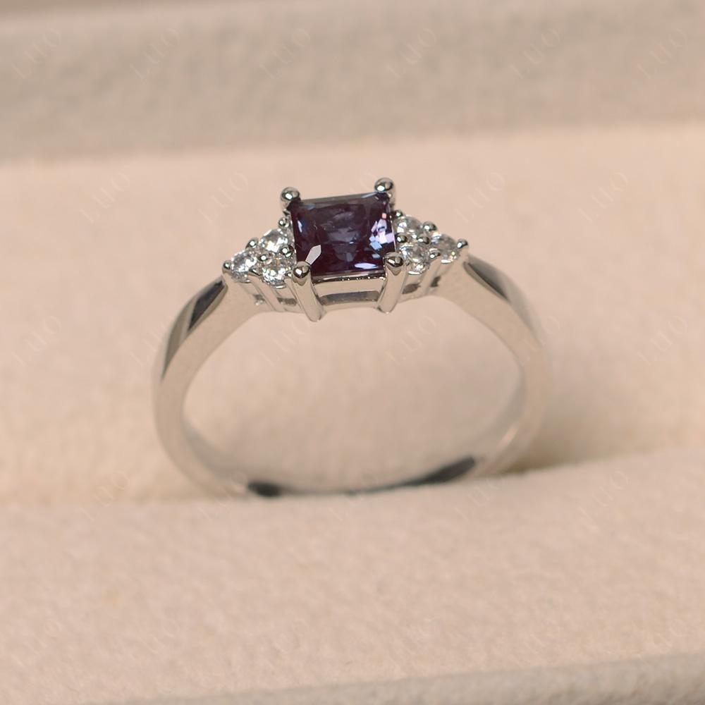 Princess Cut Alexandrite Engagement Ring Silver - LUO Jewelry