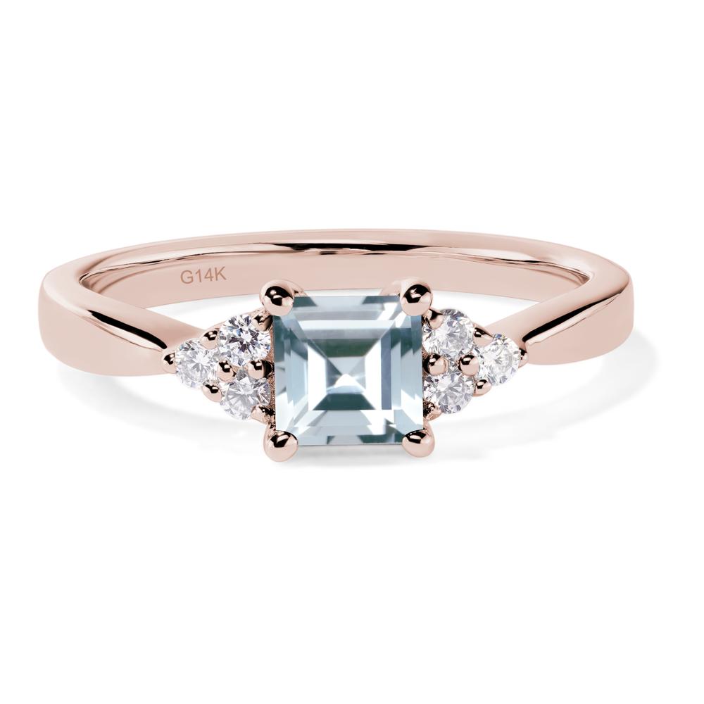 Square Cut Aquamarine Petite Ring - LUO Jewelry #metal_14k rose gold