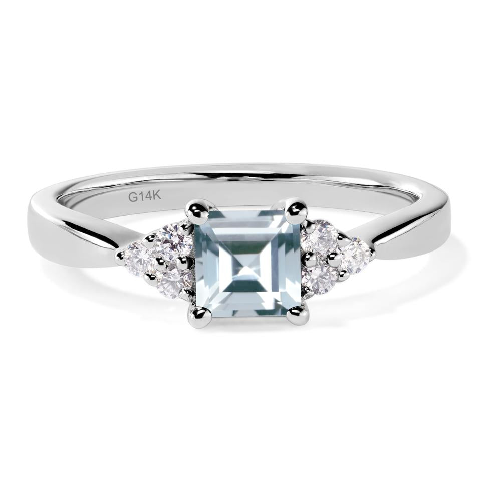 Square Cut Aquamarine Petite Ring - LUO Jewelry #metal_14k white gold