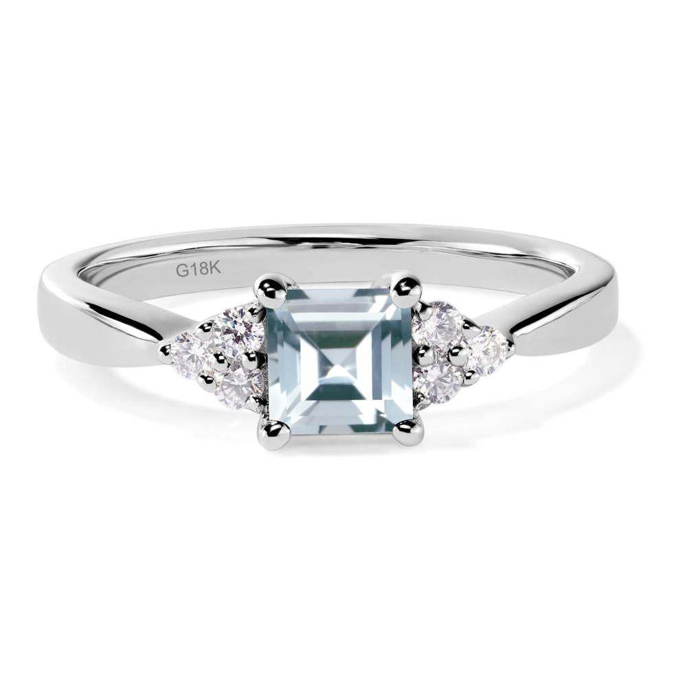 Square Cut Aquamarine Petite Ring - LUO Jewelry #metal_18k white gold