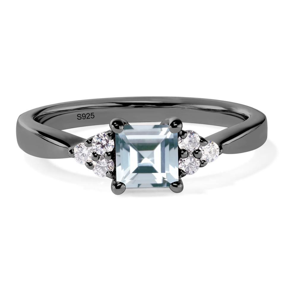 Square Cut Aquamarine Petite Ring - LUO Jewelry #metal_black finish sterling silver
