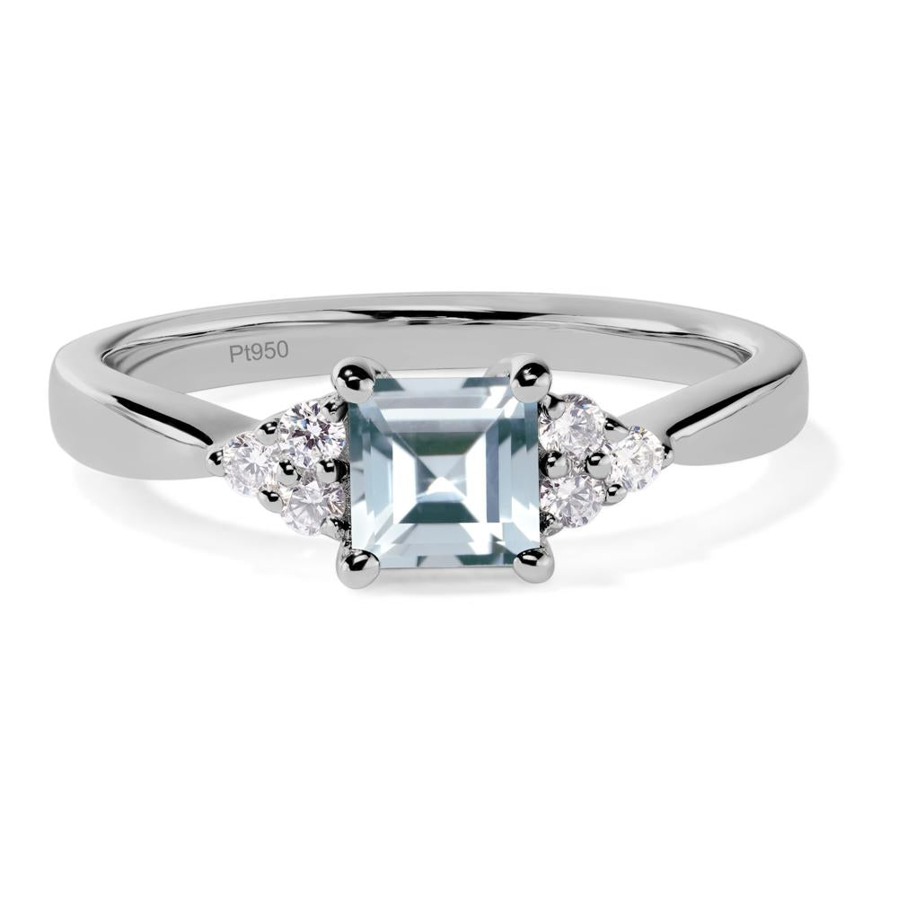 Square Cut Aquamarine Petite Ring - LUO Jewelry #metal_platinum