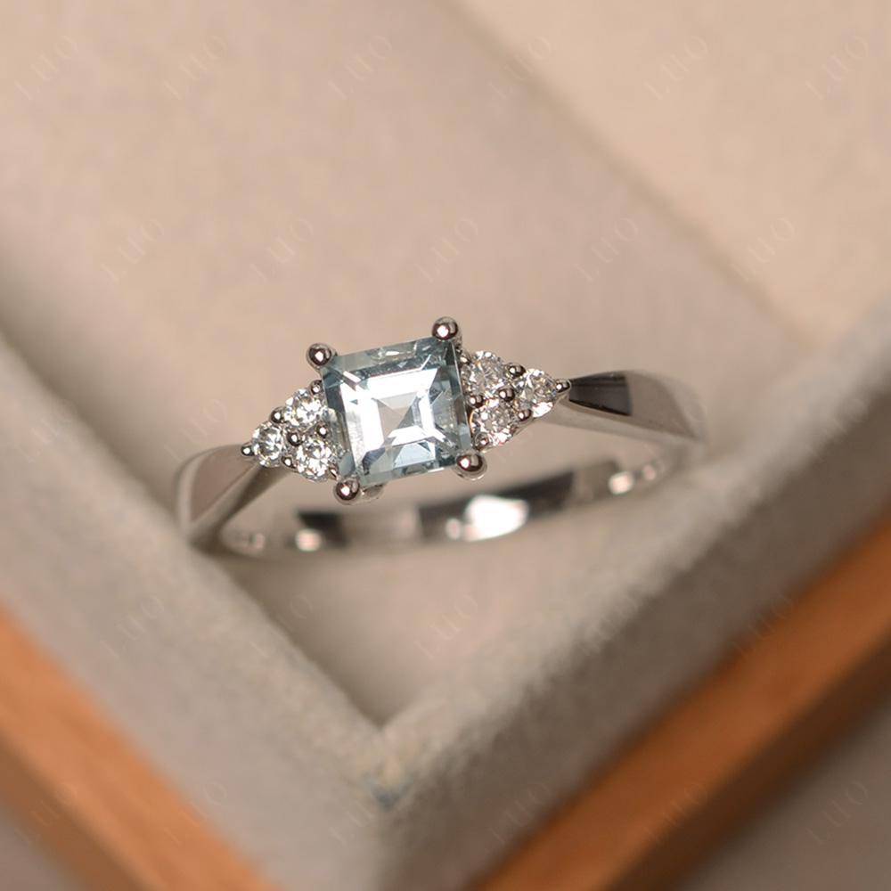 Square Cut Aquamarine Engagement Ring Silver - LUO Jewelry