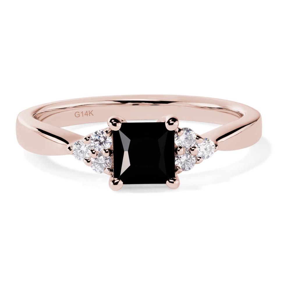 Princess Cut Black Stone Petite Ring - LUO Jewelry #metal_14k rose gold