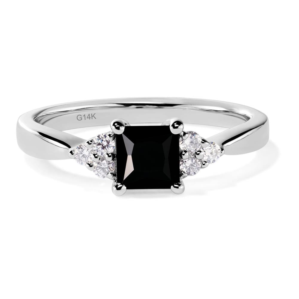 Princess Cut Black Stone Petite Ring - LUO Jewelry #metal_14k white gold