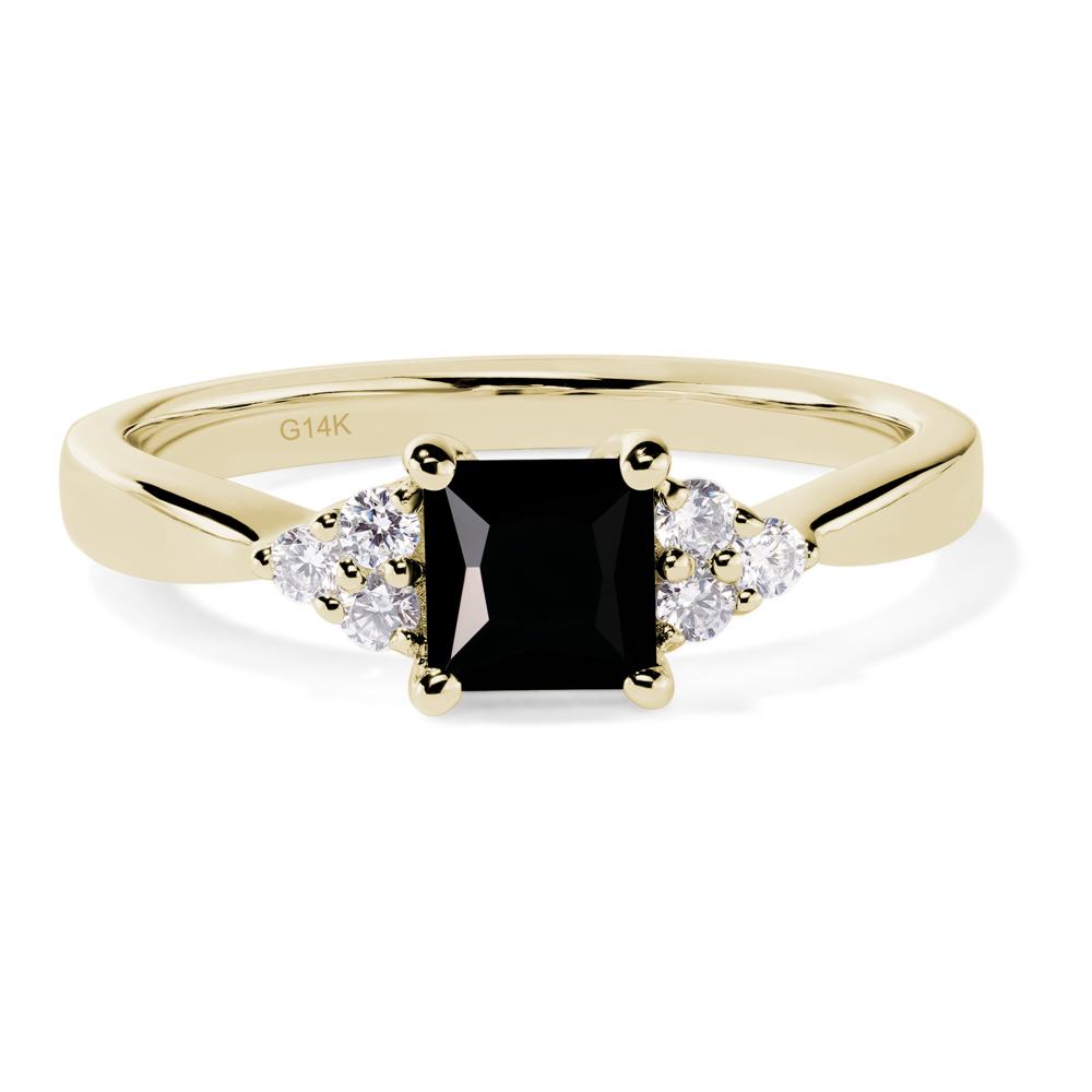 Princess Cut Black Stone Petite Ring - LUO Jewelry #metal_14k yellow gold