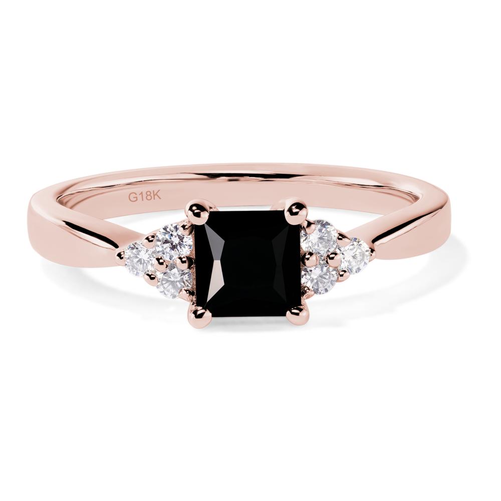 Princess Cut Black Stone Petite Ring - LUO Jewelry #metal_18k rose gold