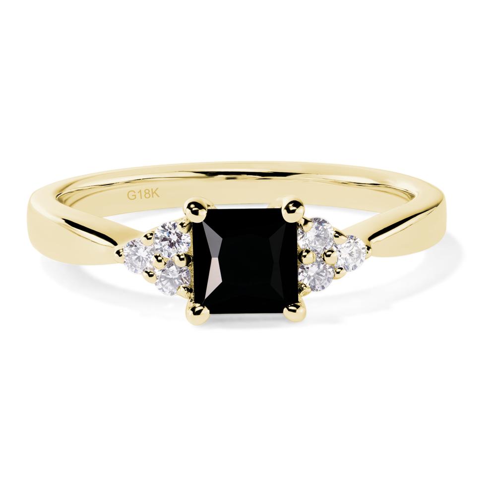 Princess Cut Black Stone Petite Ring - LUO Jewelry #metal_18k yellow gold