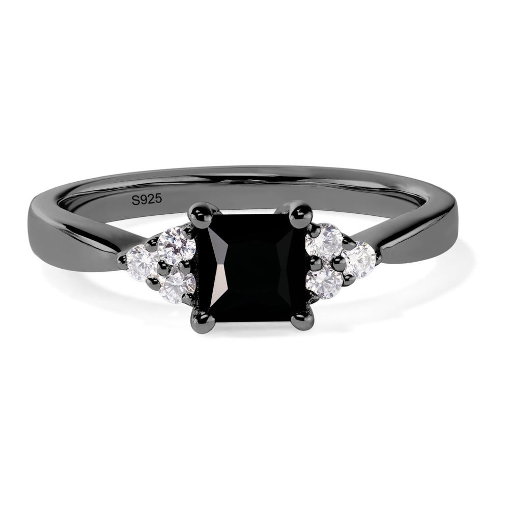 Princess Cut Black Stone Petite Ring - LUO Jewelry #metal_black finish sterling silver