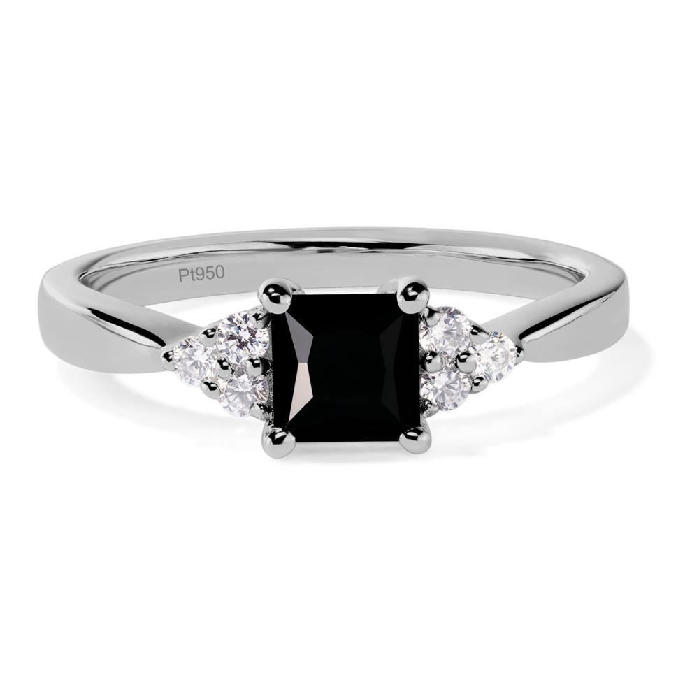 Princess Cut Black Stone Petite Ring - LUO Jewelry #metal_platinum