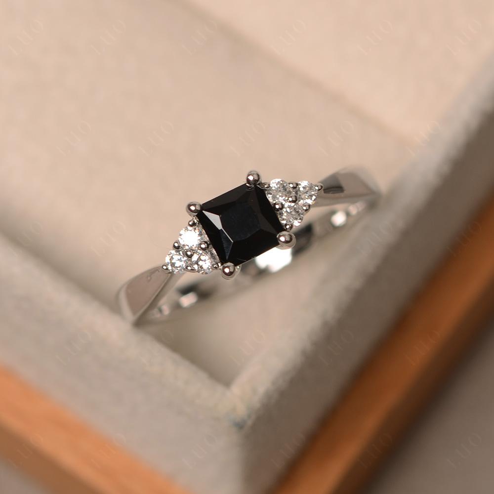 Princess Cut Black Stone Petite Ring - LUO Jewelry